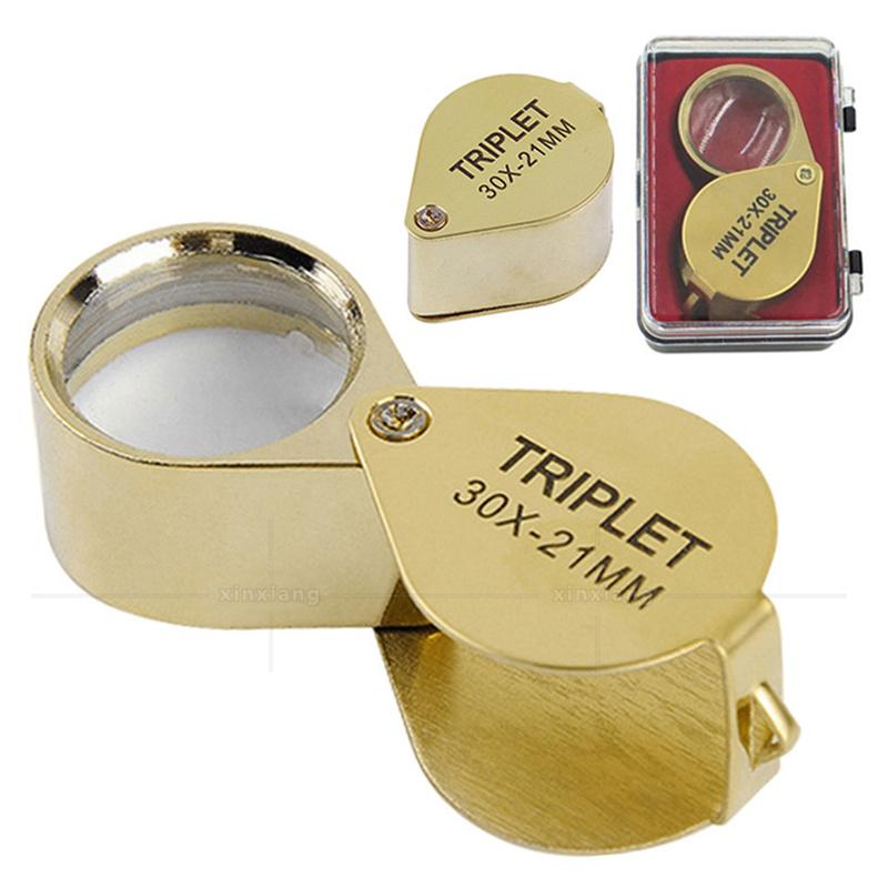 30X Folding Pocket Jeweler Magnifier Golden Color Foldable Magnifying Glass Portable Jewelry Loupe Monocle Mini Microscope Lupa