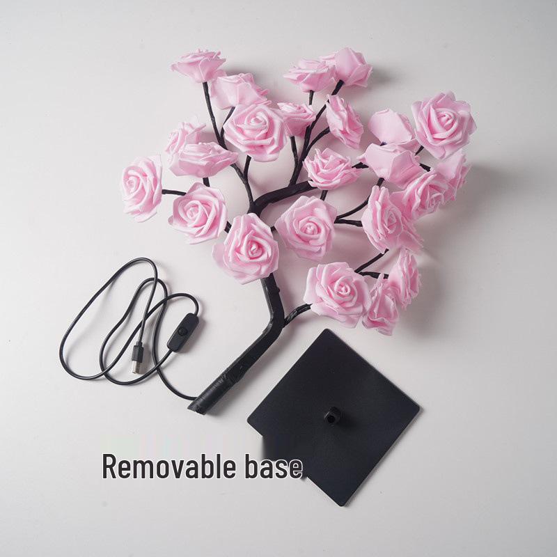 USB LED Cherry Blossom Crystal Tree Lamp for Room Decoration - Rose Flower Light with Colorful Simulated Lights