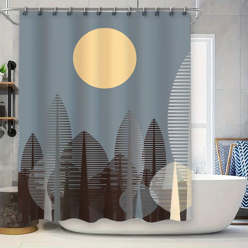 

Modern Shower Curtain With Moon Tree Print Water Resistant Bath Decor For Kids Room Customizable Size (Blue) W60H190(CM)-1 Pcs