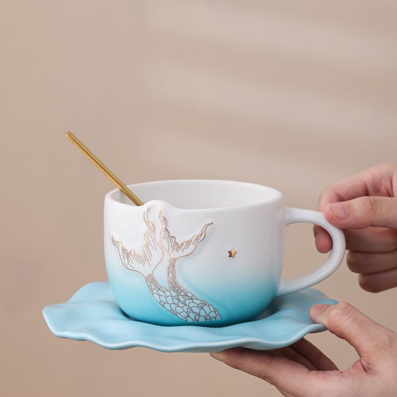 Mermaid Coffee Cup, Shell Cup, Ceramic Cup Souvenir, Coffee Shop Entry Gift Printing