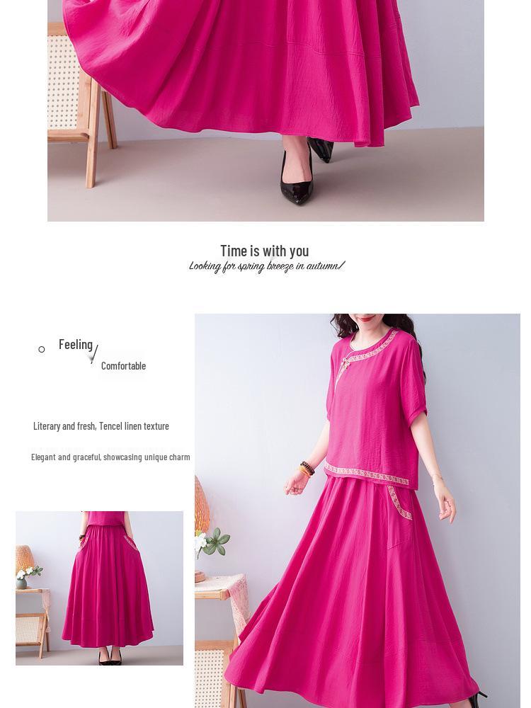 Fashionable Ethnic Midi Skirt Two-Piece Set for Women (2025 Summer)