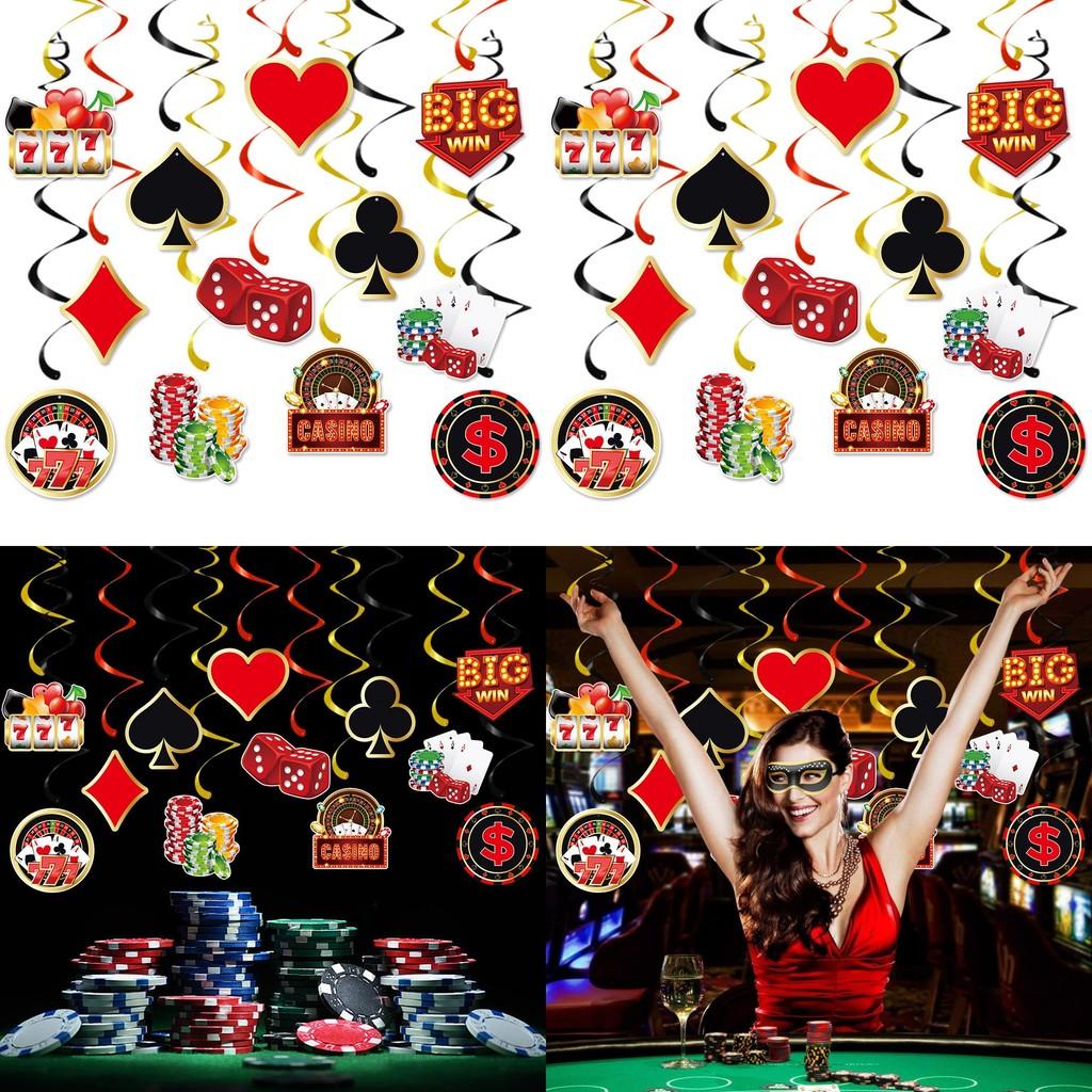 Party Spiral Paper Hangings With Poker Chips Design For Festive Venue Decoration