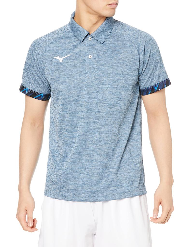 Mizuno Table Tennis Game Polo Dynamotion JTTA Navy Size XS Shirt, Collar, Moisture-Wicking, Quick-Drying, Fit, Certified, 82JA2106, Heather,