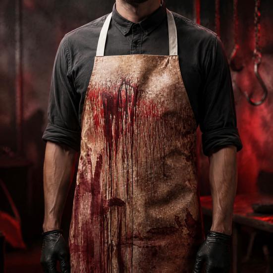 Funny Prank Gift Halloween Butcher Apron with Realistic Blood Stain, Washable Protective Work Apron, Spooky Kitchen Decor Horror Costume Prop