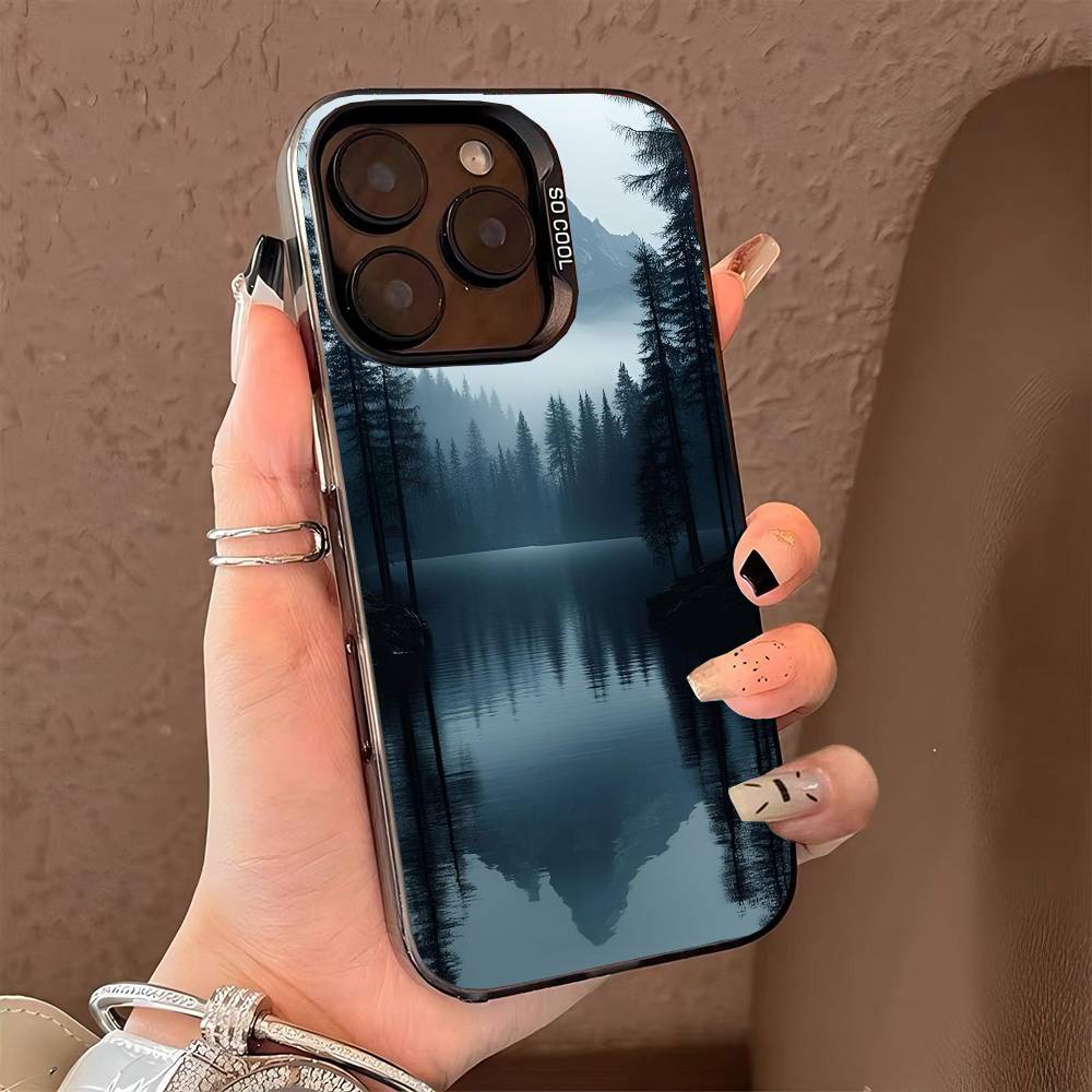 Mountain Misty Forest Phone Case for iPhone 17 17Air 16 15 14 13 12 11 Pro Max Plus Colorful Silver