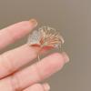 Yousheng Women Brooch High-Gloss Rhinestone Inlay Sparkling Ginkgo Leaf Design Lapel Pin Non-Slip Buckle Scarf Badge Clothing Bags