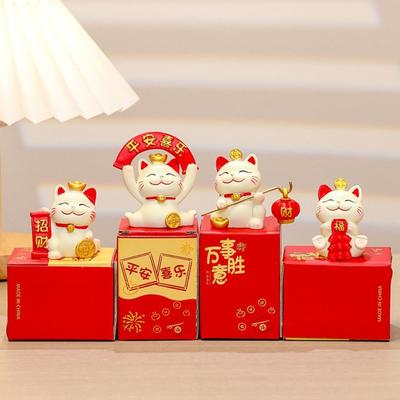 Resin Lucky Cat Figurines Cartoon Exquisite Maneki Neko Miniature Figure Chinese Style Realistic