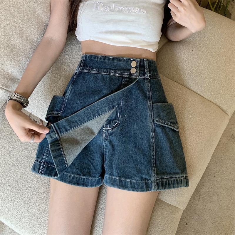 High-waisted Irregular Design Sense Niche Denim Skirt Pants Women's Summer Thin Large Size A-line Shorts