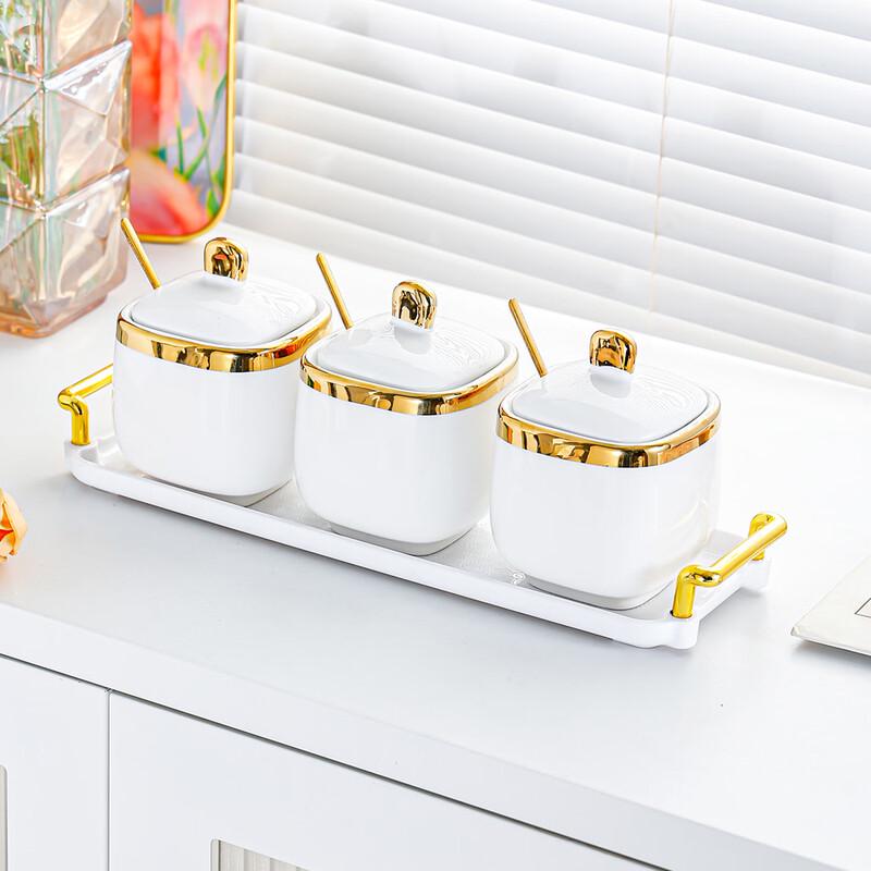 ZISIZ Keramik-Gewürzgläser-Set mit Goldrand