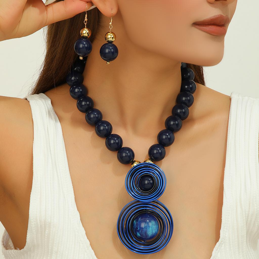 Nuevo Diseño Moda Hecho a Mano Cuentas de Resina Alambre de Aluminio Tejido Collar de Cuentas Set de Pendientes Para Mujeres Accesorios de Fiesta de Boda