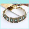 Vintage Geometric Square Pendant Necklace With Faux Turquoise Embellishments For Women