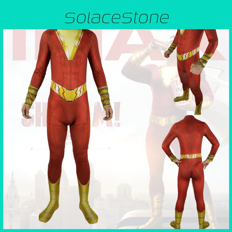 Golden Thunder Shazam Bodysuit Halloween Costume For Kids And Adults