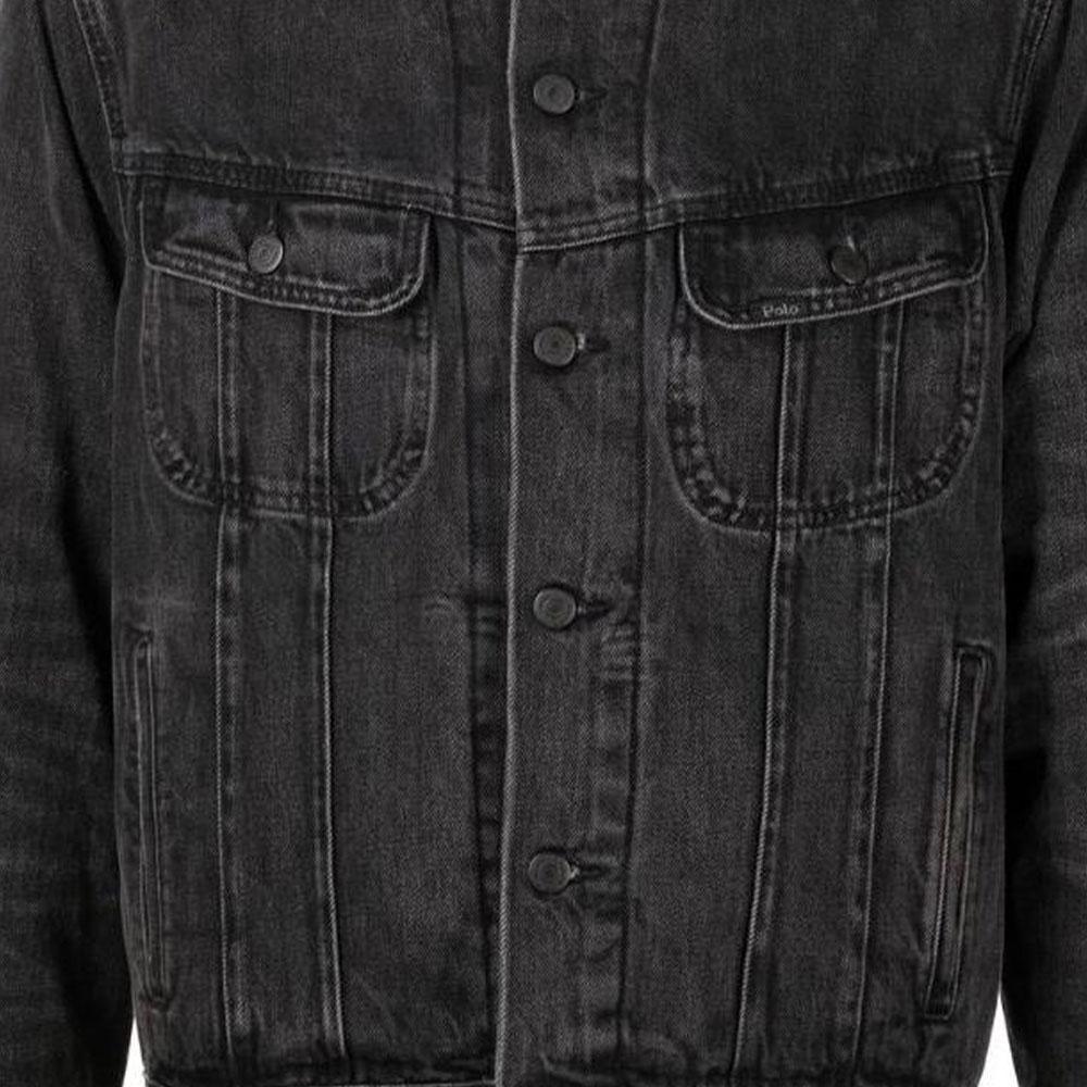 Polo Ralph Lauren Solid Color Single Breasted Polo Collar Long Sleeve Denim Jacket Men Jackets Black 710878854-001