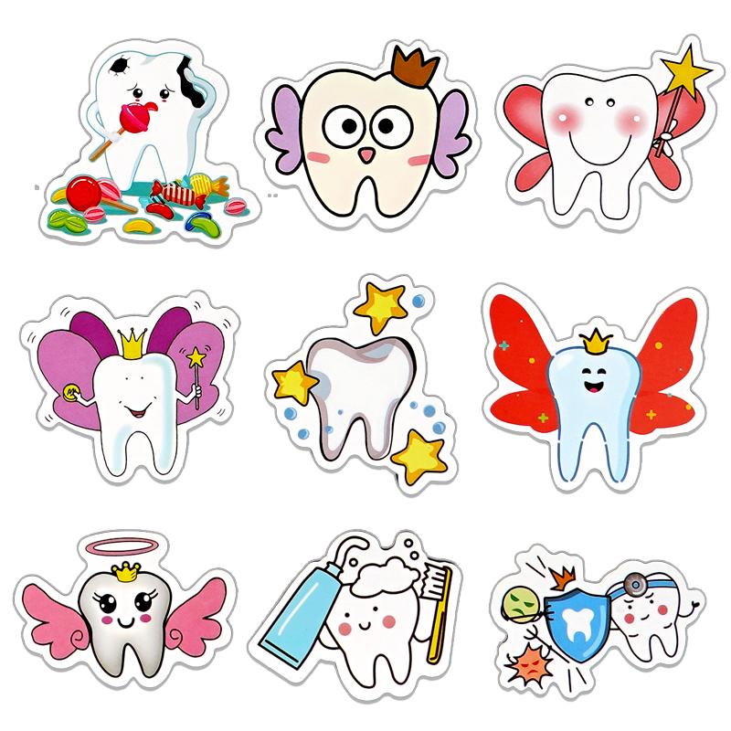 50 100Pcs Cartoon Tooth Shape Stickers Tooth Fairy Paper Sticker Dentist Gift For Kid Children Graffiti Decal Sticker