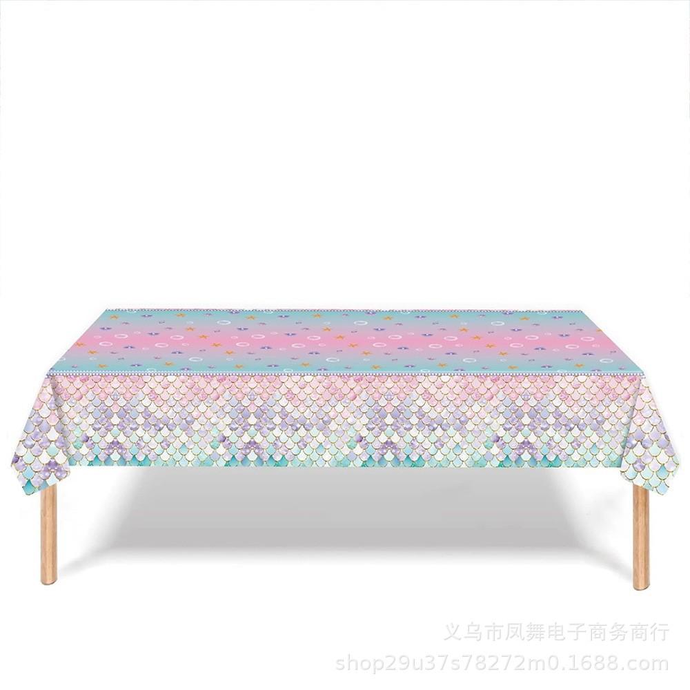 Pink Fish Scale Themed Birthday Decorations Disposable Tablecloth Paper Cup Tissue Paper Plate Party Tableware Set