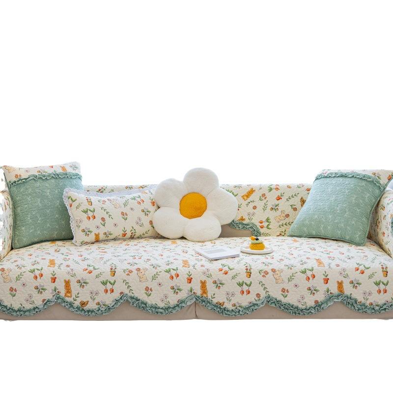 Small Fresh Sofa Cushion Universal In All Seasons, Pure Cotton Fabric Non-Slip Seat Cushion Cover Towel, Cotton Cover Cloth  Cushion