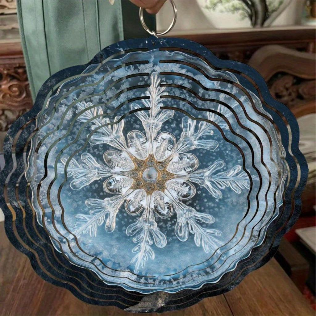 10 Inch Snowflake Wind Spinner for Garden Patio Decor with Frosted Glass Design 360 Swivel Hook All Season Outdoor Metal Art Winter Wonderland Gift