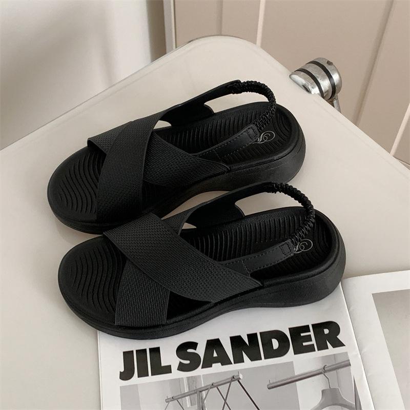 New Fashionable Women’s Solid Color Cross Sandals: Comfortable Non-Slip Soft Sole Summer Casual Slippers