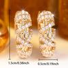Luxury Gold Color Twisted Rope White Zircon Huggie Hoop Earrings for Women Daily Elegant Jewelry