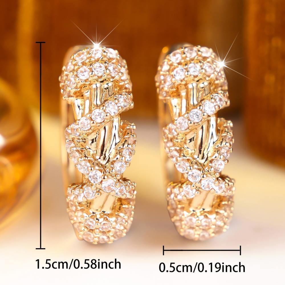 Luxury Gold Color Twisted Rope White Zircon Huggie Hoop Earrings for Women Daily Elegant Jewelry