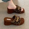 Fur High Heels Women Slippers Leopard Elegant Shoes Heeled Sandals  Autumn Luxury  Slides Party Pumps Snow Mujer Botas