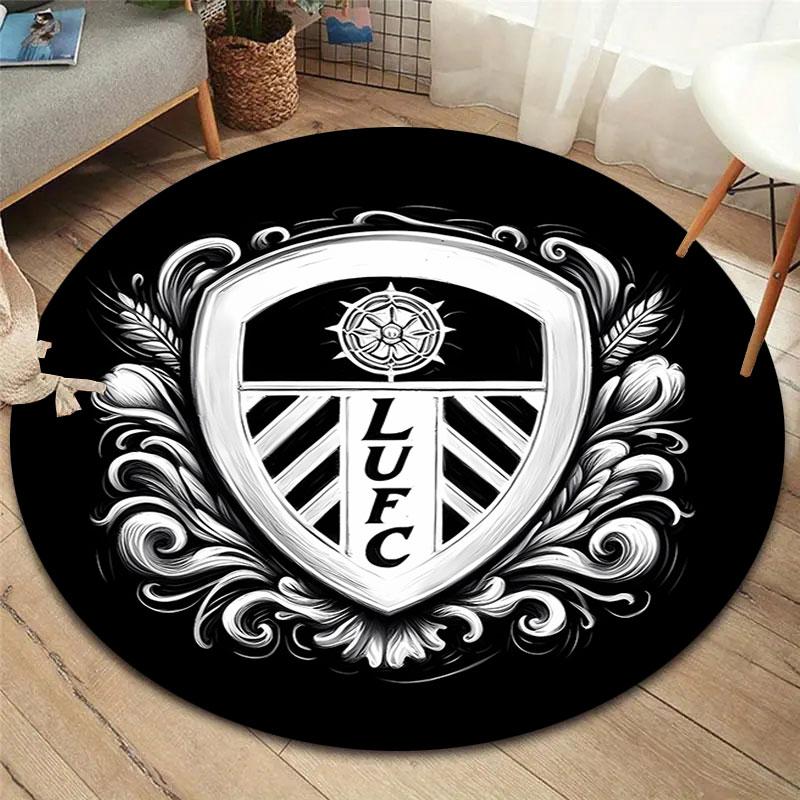Leeds United Fußballclub Runder Teppich, Teppich für Wohnzimmer Schlafzimmer Sofa Spielzimmer Dekor, Rutschfeste Bodenmatte