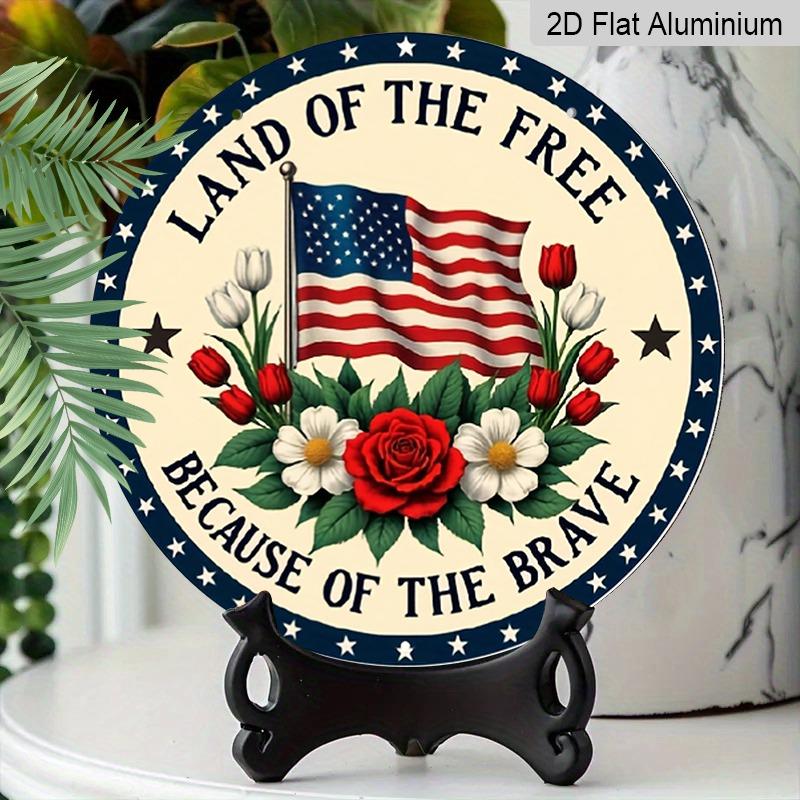 2D Flat Round Aluminum Wall Decor, Memorial & Independence Day Themed, Indoor Outdoor Hanging Plaque, Home Commemorative Gift