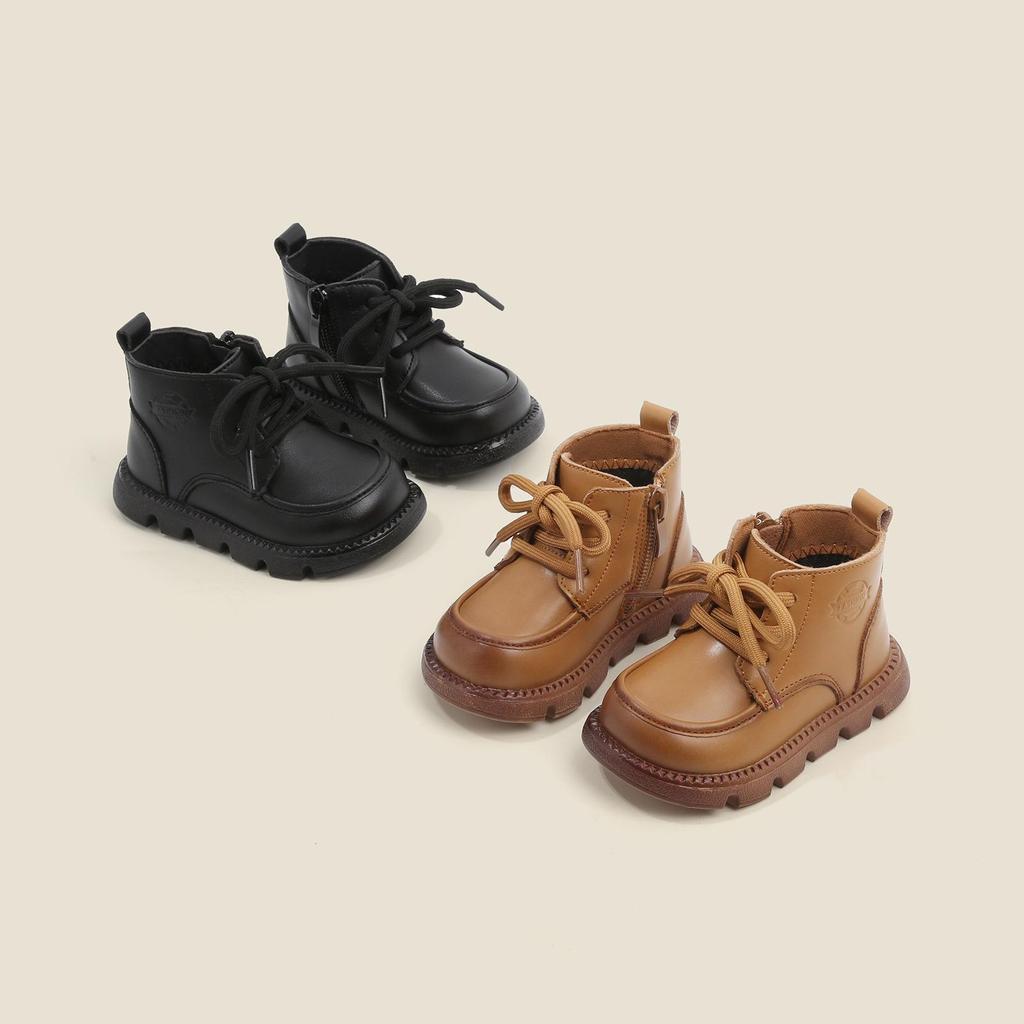 Fluffy Toddler Martin Boots - Yellow Cotton Leather Shoes for Baby Boys and Girls (Autumn/Winter)