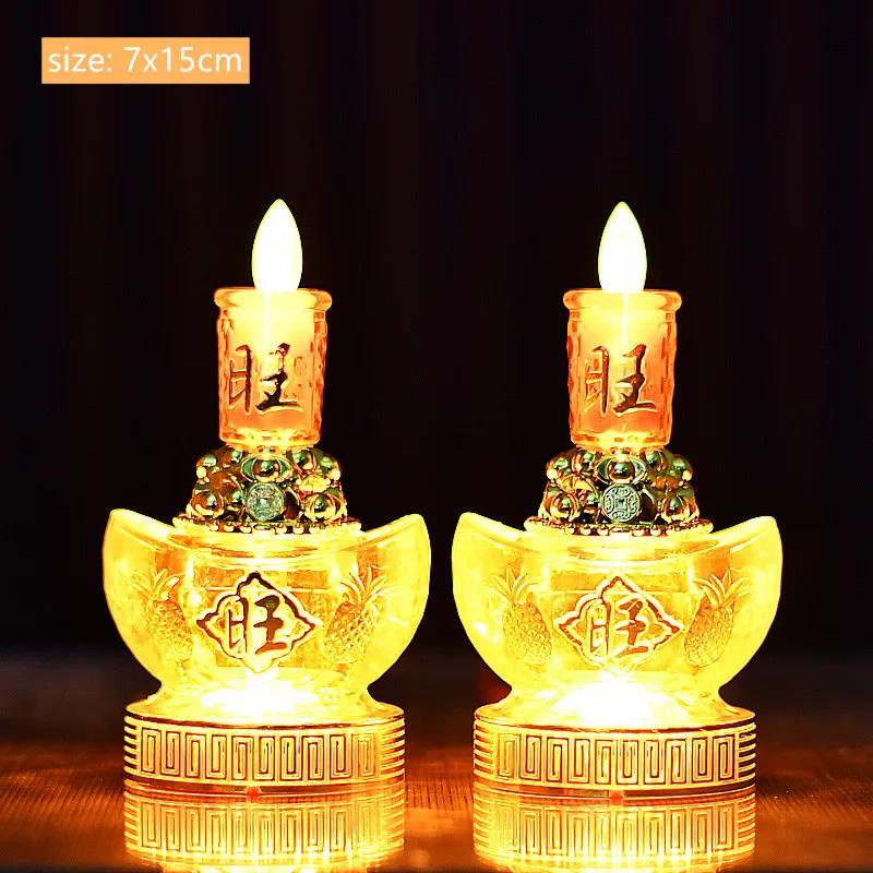 2pcs LED Simulation Flame Candle Lamp Buddhist Electric Light Guanyin Enshrined Ornament Home Fengdhui Decoration