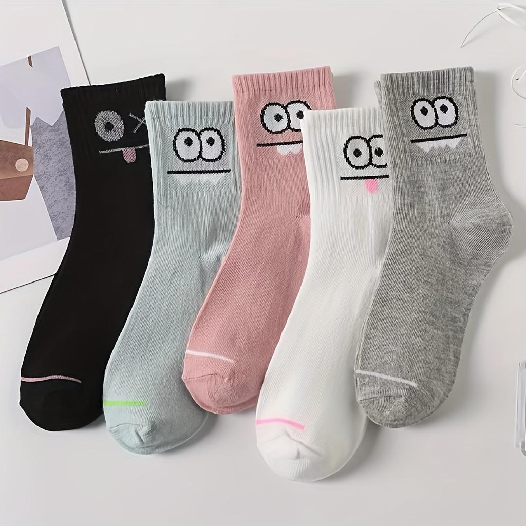 5 párů Dámské roztomilé kotníkové ponožky s potiskem výrazů Pohodlné Zajímavé Jarní Podzimní Středně vysoké ponožky Kawaii Dívčí Krátké ponožky