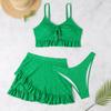 Multi-color Korean New Solid-color Girl Swimsuit Pure Desire Wind Bath Hot Spring Three-piece Skirt Split Bikini