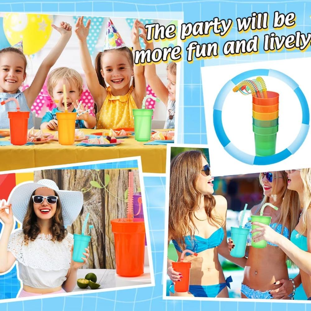 6pcs Colourful Straws Cup Spill-Proof Drinking Cup Party Drink Cups Sipper Cups Birthday Party