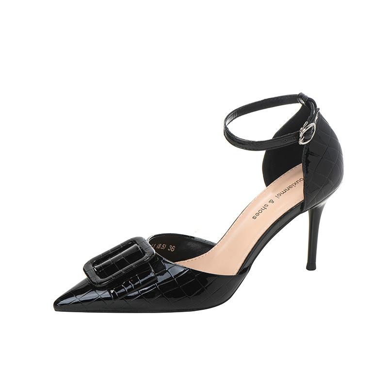 

Корейская версия модных остроносых нишевых одинарных туфель с тонким каблуком, квадратной пряжкой и сумкообразной головкой, женские босоножки на высоком каблуке 40