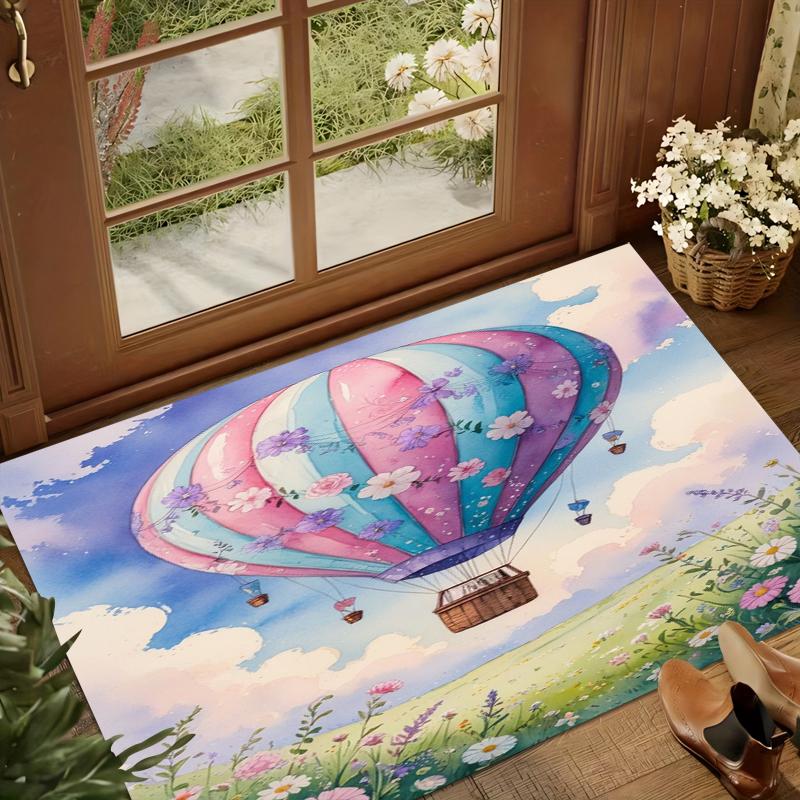 1 Stück Heißluftballon Teppich Aquarell Blumenmuster Rutschfeste Bodenmatte für Kinderzimmer Kinderzimmer Spielzimmer Heimdekoration Teppich