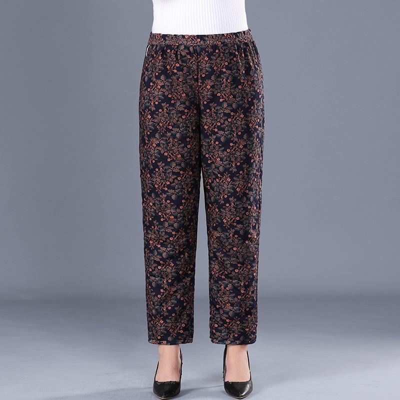 Women’s Plus Size High-Waist Fleece-Lined Cotton Pants for Winter