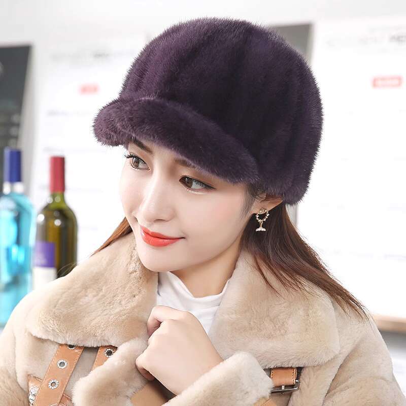 Real Mink Fur Hat Women'S Winter Fashion Baseball Hat Warm Mink Fur Knight Duck Tongue Hat Luxury Keep Warm Russian Lady Caps