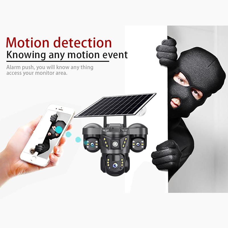 Echte Drei-Augen-Solarüberwachungskamera Zuhause Außen Garten 4G/WIFI Drei-Bildschirm-Kamera
