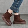 Johnature Genuine Leather Thick Soled Snow Boots Round Toe And Thickened Plush Warm Women's Cotton Boots
