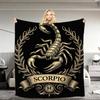 Scorpio Zodiac Sign Flannel Throw Blanket Vintage Golden Scorpion Emblem Black Background Astrology Decor Soft Blanket
