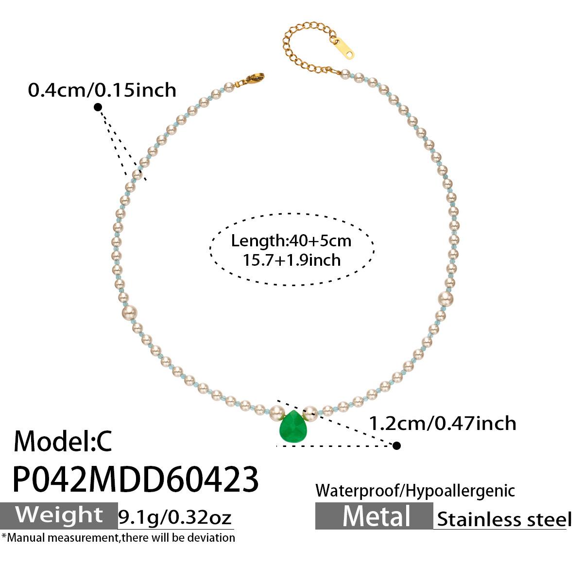 

Stainless Steel Faux Pearl Necklace with Color Agate Pendant, French Gentle Niche Clavicle Chain 3