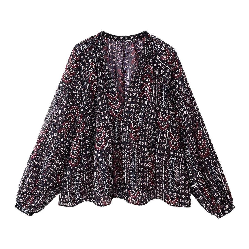 2025 Spring/Summer Metallic Thread Print Loose Cover-up Shirt