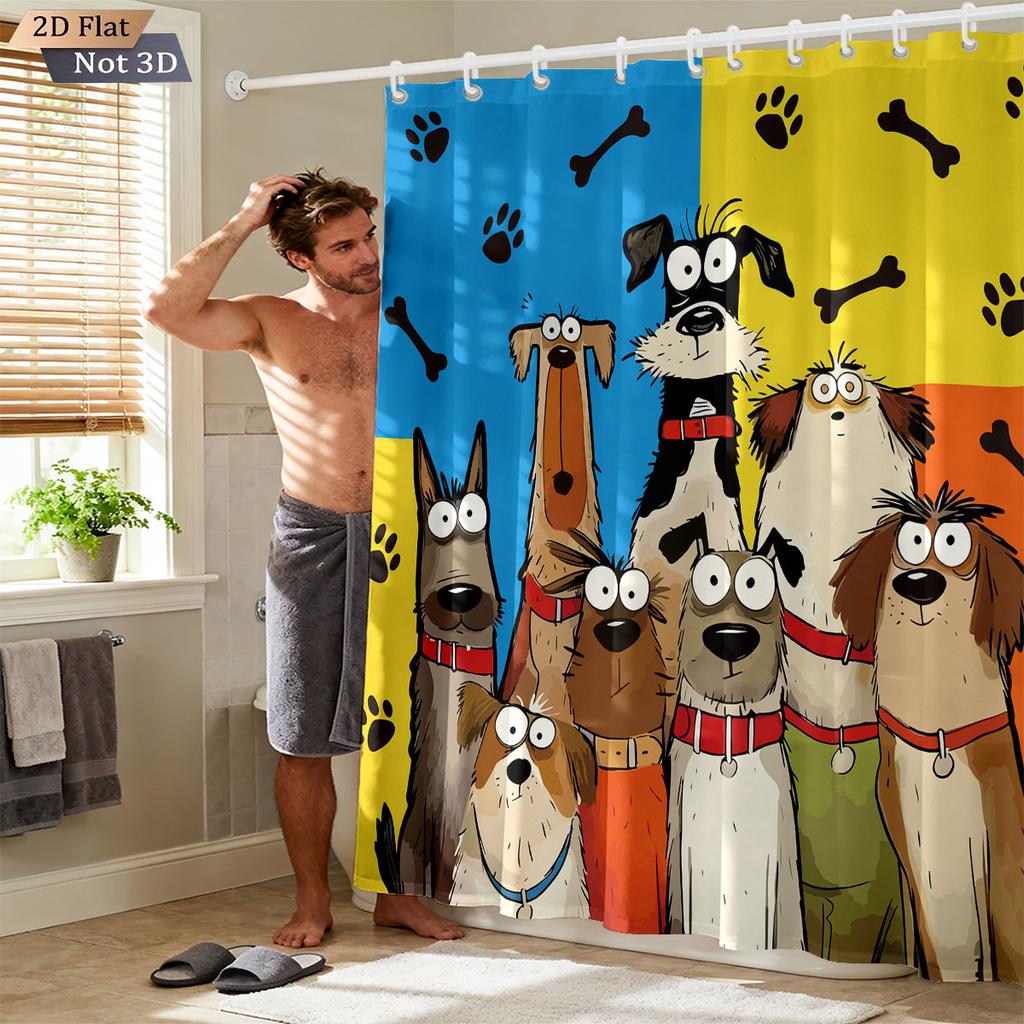Cute Dog Group Shower Curtain Machine Washable All Season Waterproof Privacy Protection Cartoon Design Fun Elevate Your Space