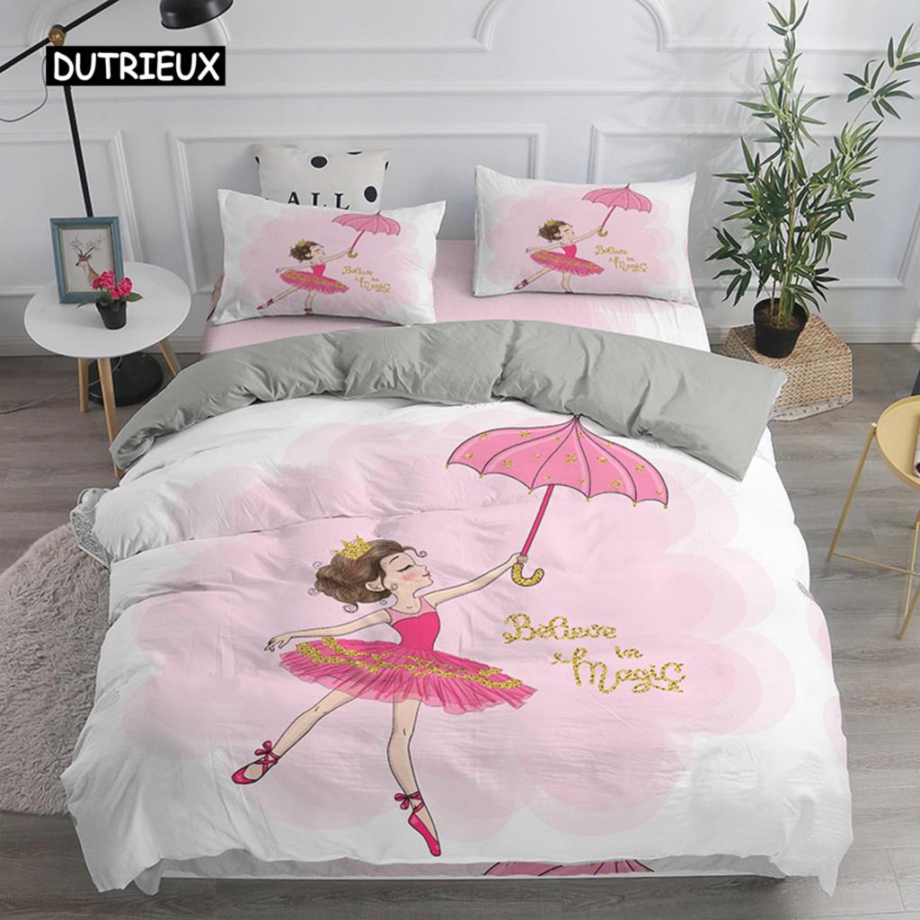 Set de lenjerie de pat pentru fete, balet, dans, fete, husă de pilotă, minunate balerine, 135, roz, husă de pilotă, pat de prințesă, single, HomeTextiles