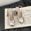 French niche design sense bow with lace thick heel cool slippers women's 2025 summer new one-word sandals