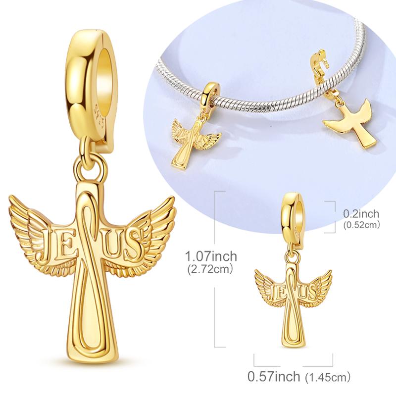 Original 925 Sterling Silver Bead Charm Gold Jesus Cross Universal Buckle Pendant Fit Original Bracelet For Women Men DIY Gift