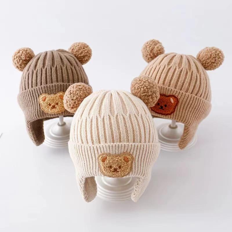 Baby hat cute bear knitted ear hat children's winter thickened warm wool hat infant hat