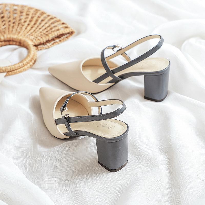 Women s Summer Pointed Toe Backless Chunky Heel Fashion High Heels for Skirts 40