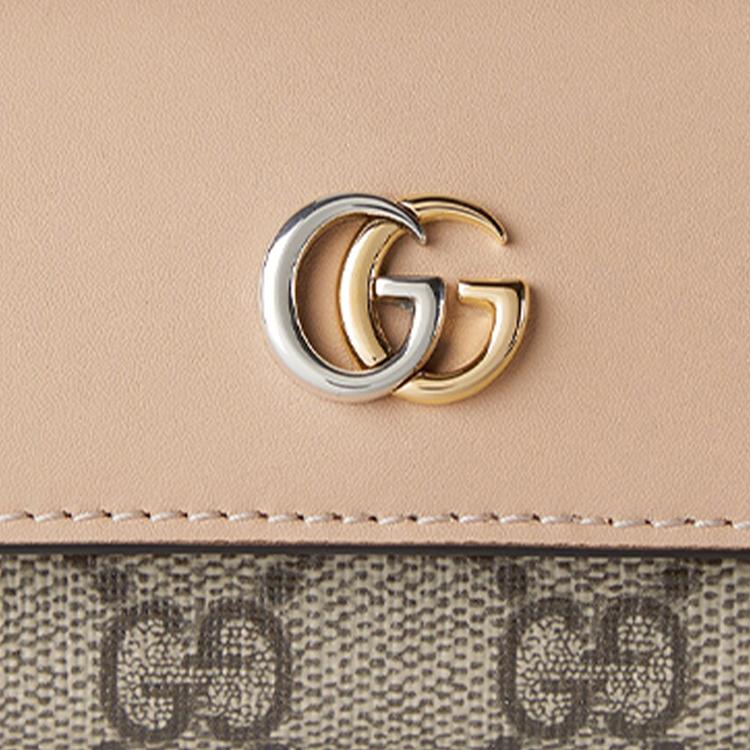 Gucci GG Marmont Series Double G Logo Snap Closure Canvas And Leather Trim Key Pouch Women accessories Beige Dark-Brown 795649-AADQE-5741