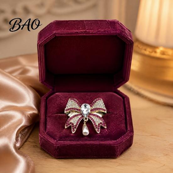 Wedding Party Brooch Retro Rhinestone Bow Brooch, Bowknot Pin with Waterdrop Faux Pearl, Dainty Women Jewelry Accessories for Daily Wear Vintage Style