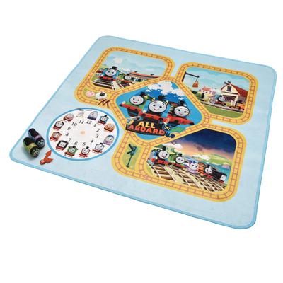 Tapis de jeu Nishikawa Thomas le petit train 120X120cm Apprenez en jouant avec le mini coussin Thomas et Percy Livré avec des aiguilles d'horloge mobiles Pliable Bleu